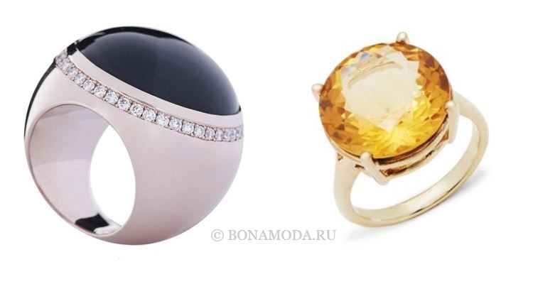 Модные женские кольца 2018 - золотые кольца с крупными круглыми камнями
