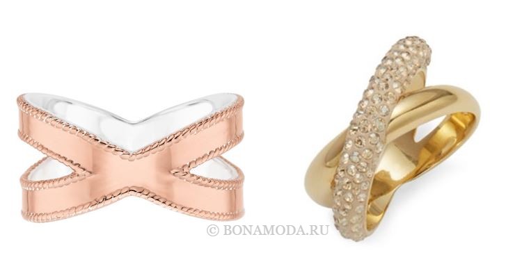 Модные женские кольца 2018 - золотые кольца с перекрещенным дизайном