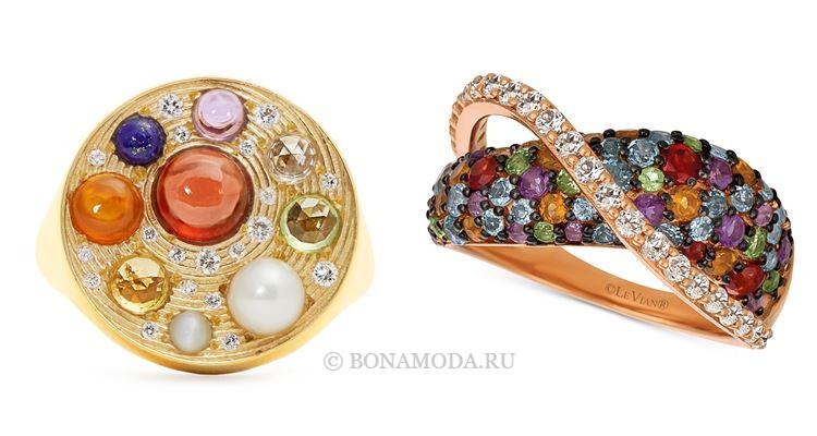 Модные женские кольца 2018 - кольца с яркими цветными камнями 