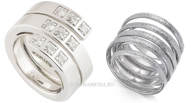 Модные женские кольца 2018 - кольца из белого золота и серебра спиралевидной формы