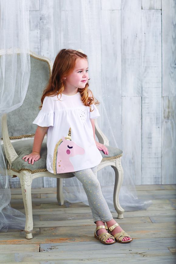 Детские платья для маленьких девочек 3 лет на лето-2018 - белое платье с принтом-единорогом Mud Pie 