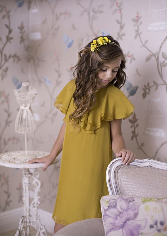 Модные  платья для девочек подростков 13-14 лет на лето-2018 - горчично-жёлтое шифоновое платье Amelie et Sophie 