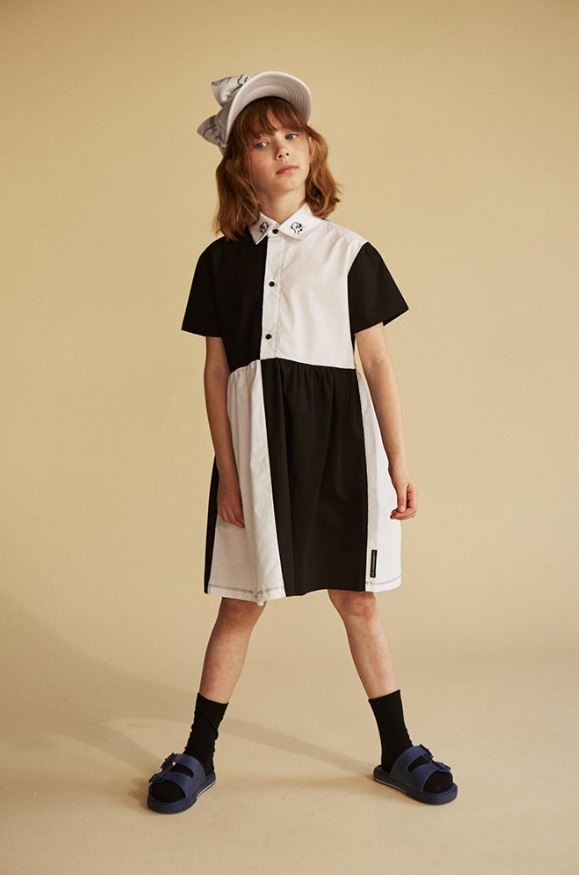 Повседневные детские платья для девочек лето-2018 - Чёрно-белое платье-рубашка до колена Loud Apparel