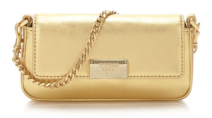 Сумки Guess Luxe весна-лето 2018 - золотая сумочка-клатч на ручке-цепочке