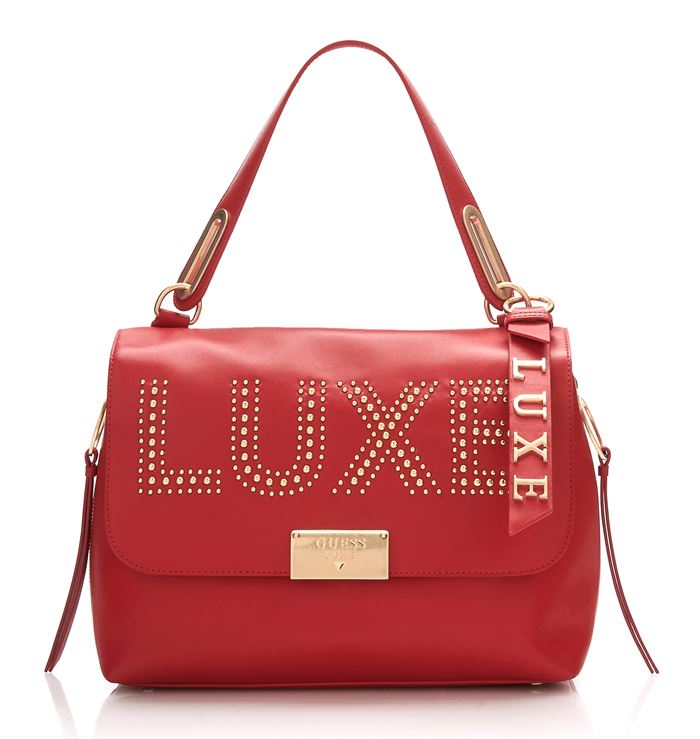 Сумки Guess Luxe весна-лето 2018 - красная повседневная сумка LUXE с золотыми заклёпками 