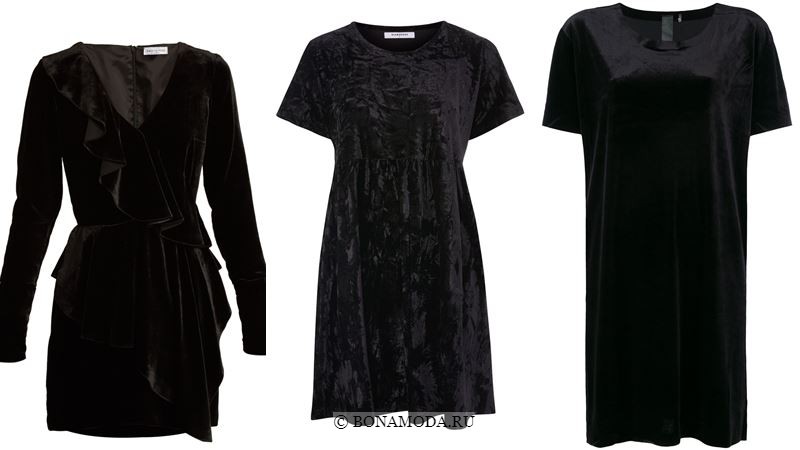 Цвета бархатных платьев 2018 - Чёрные платья с короткими и длинными рукавами