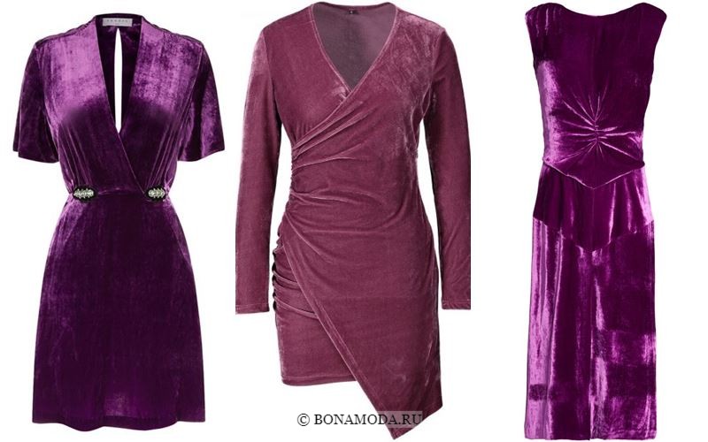 Цвета бархатных платьев 2018 - Короткие платья фиолетово-баклажанового оттенка
