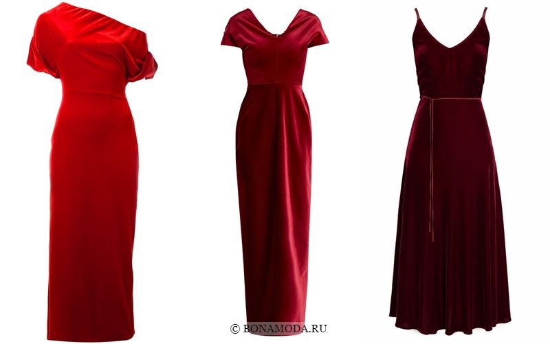 Цвета бархатных платьев 2018 - Длинные вечерние красные платья