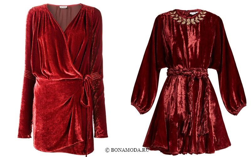 Цвета бархатных платьев 2018 - Короткие коктейльные красные платья 