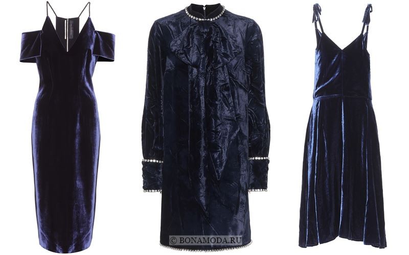 Цвета бархатных платьев 2018 - Короткие коктейльные синие платья