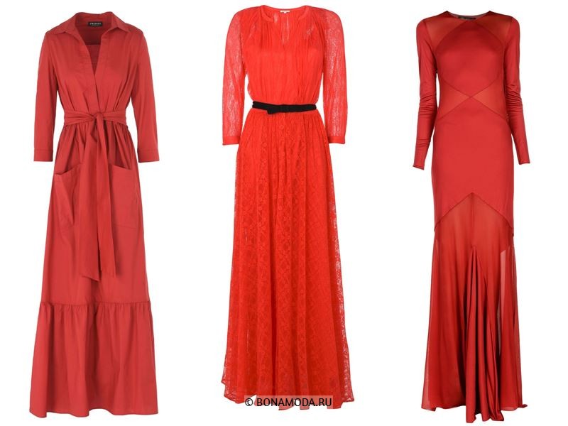 Цвета длинных платьев 2018 - красные платья с длинными рукавами