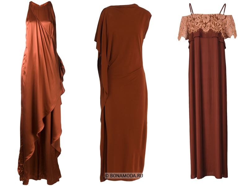 Цвета длинных платьев 2018 - красно-коричневые платья
