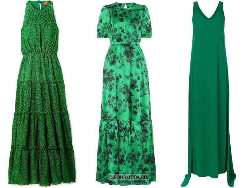 Цвета длинных платьев 2018 - ярко-зелёные платья