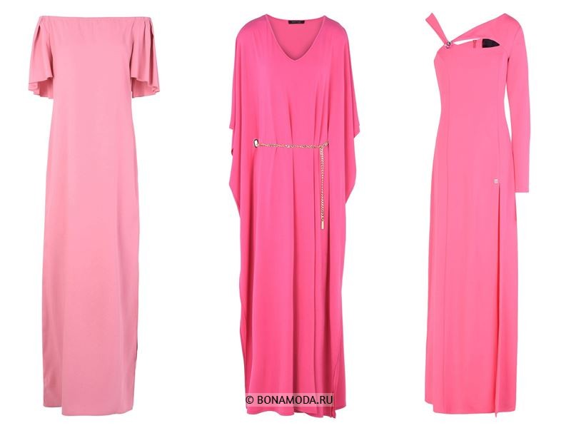 Цвета длинных платьев 2018 - ярко-розовые платья