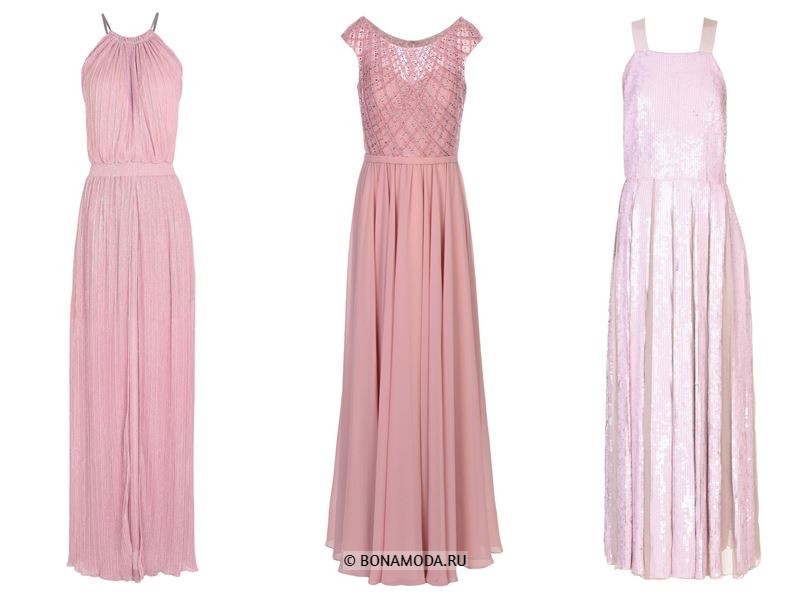Цвета длинных платьев 2018 - пастельно-розовые платья с плиссировкой