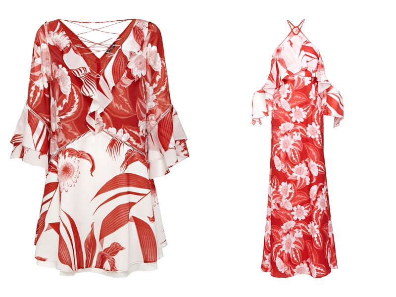 Женская коллекция Marciano Los Angeles весна-лето 2018 - туника и платье с воланами бело-красного цвета