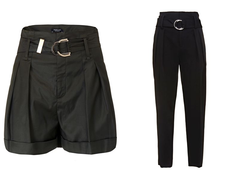 Женская коллекция Marciano Los Angeles весна-лето 2018 - Чёрные брюки и шорты с металлической пряжкой 
