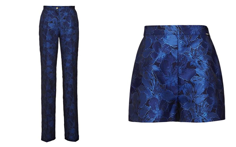 Женская коллекция Marciano Los Angeles весна-лето 2018 - Синие брюки и шорты с цветочным принтом