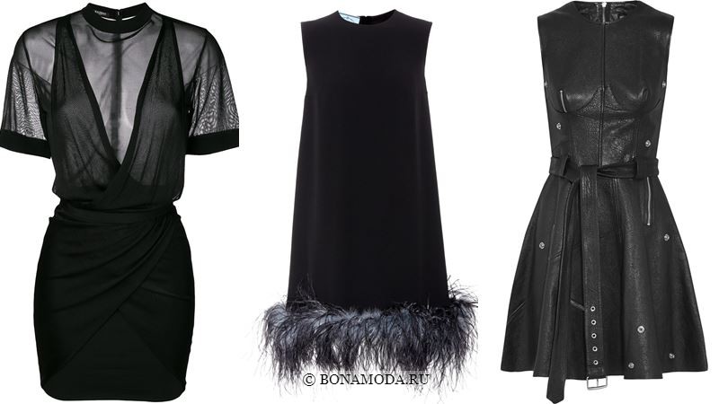 Модные короткие платья 2018 - Маленькие чёрные платья из шифона, с перьями и из кожи