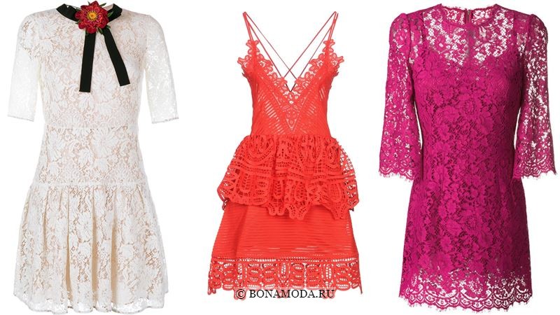 Модные короткие платья 2018 - Белое, оранжевое и розовое мини-платья из кружева