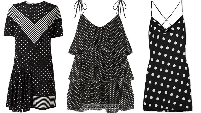 Модные короткие платья 2018 - Чёрно-белые платья в горошек
