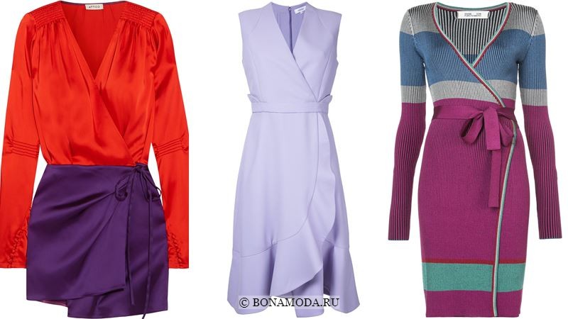 Модные короткие платья 2018 - платья с запахом в оттенках фиолетового