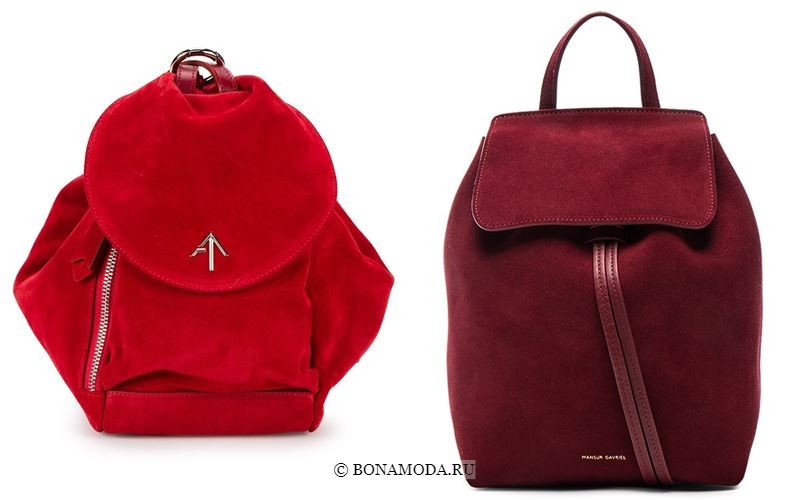 Модные цвета рюкзаков 2018 - красные замшевые минималистичные рюкзаки 
