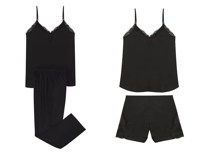 Свадебная коллекция нижнего белья Women’secret 2018 - Чёрные шёлковые пижамы с топами на тонких бретелях 