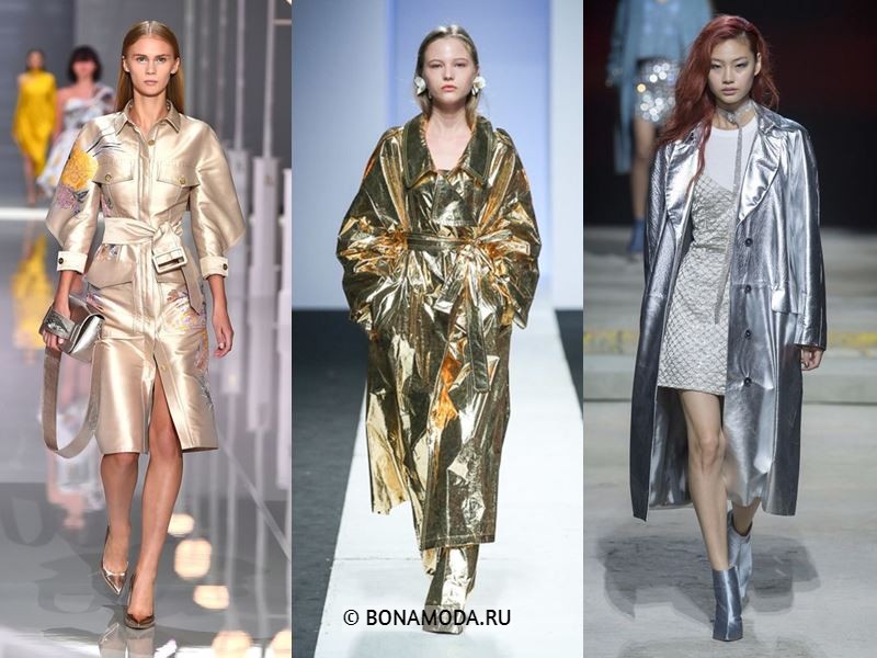 Женская верхняя одежда весна-лето 2018 - Золотые и серебряные пальто из металлизированной ткани