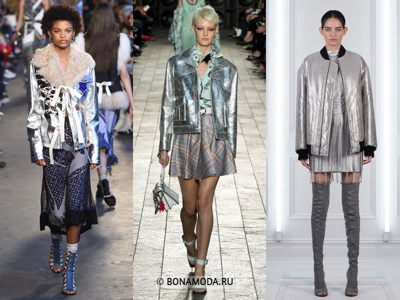 Женская верхняя одежда весна-лето 2018 - Блестящие серебряные куртки