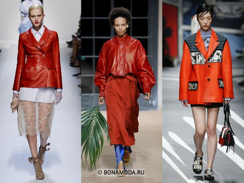 Женская верхняя одежда весна-лето 2018 - Красные кожаные весенние куртки