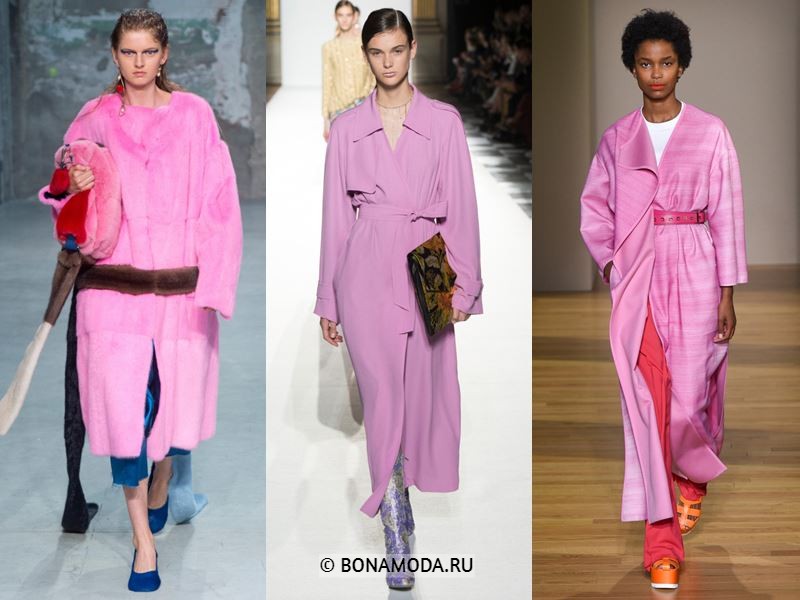 Женская верхняя одежда весна-лето 2018 - Длинные ярко-розовые пальто