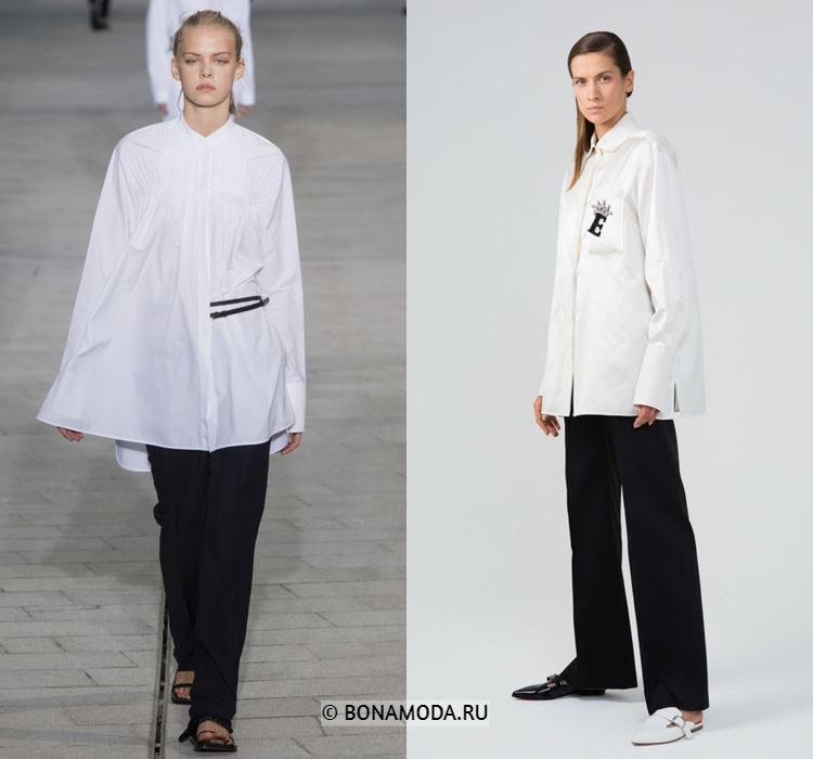 Женские блузки весна-лето 2018 - Белые рубашки с чёрными брюками