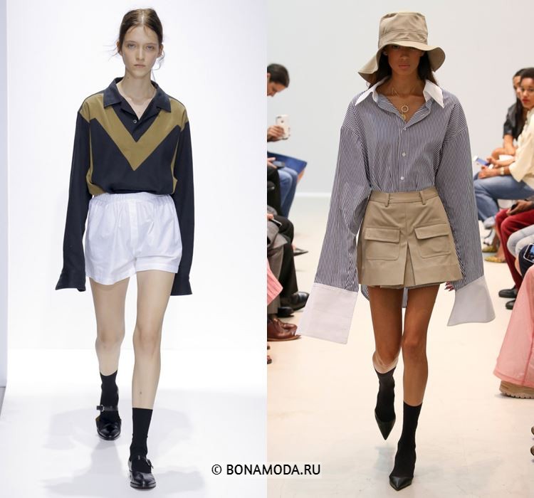 Женские блузки весна-лето 2018 - Блузки с длинными рукавами в сочетании с шортами