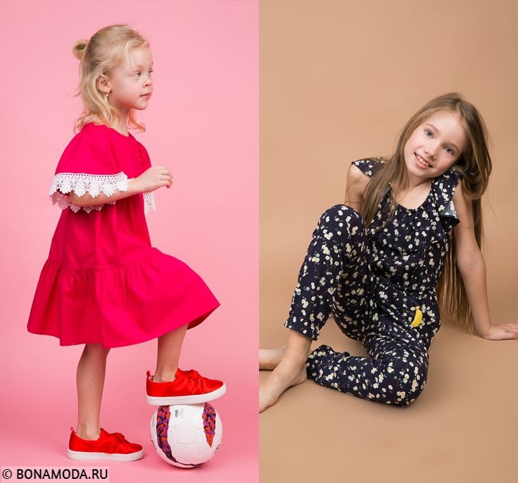Детская коллекция BAON весна-лето 2018 - Летнее красное платье и чёрный костюм с принтом 