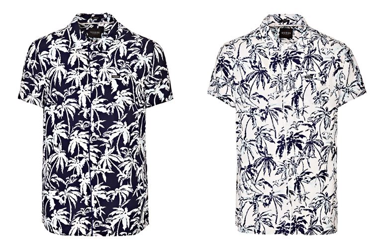 Мужская коллекция Guess Jeans весна-лето 2018 - рубашки с тропическим принтом-пальмами