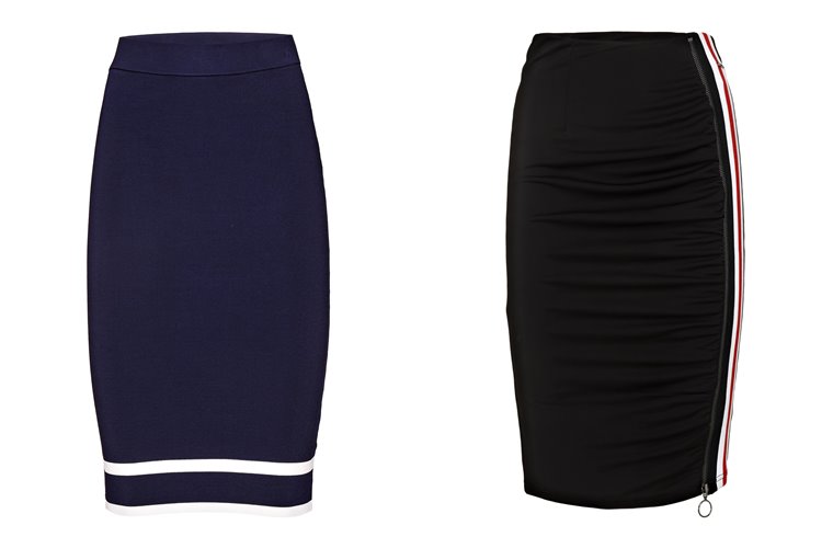 Женская коллекция Guess весна-лето 2018 - синяя и черная юбка-карандаш
