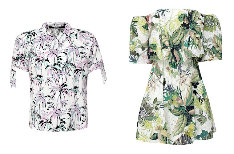 Женская коллекция Guess весна-лето 2018 -цветочная блузка и платье-мини