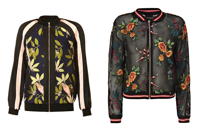 Женская коллекция Guess весна-лето 2018 - куртки-бомберы с цветочным принтом