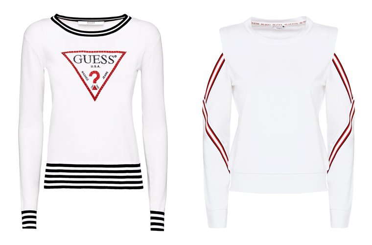 Женская коллекция Guess весна-лето 2018 - белые свитера с полосками