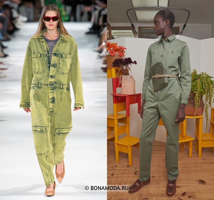 Женские комбинезоны весна-лето 2018 - Зелёные джинсовые комбинезоны с длинными рукавами