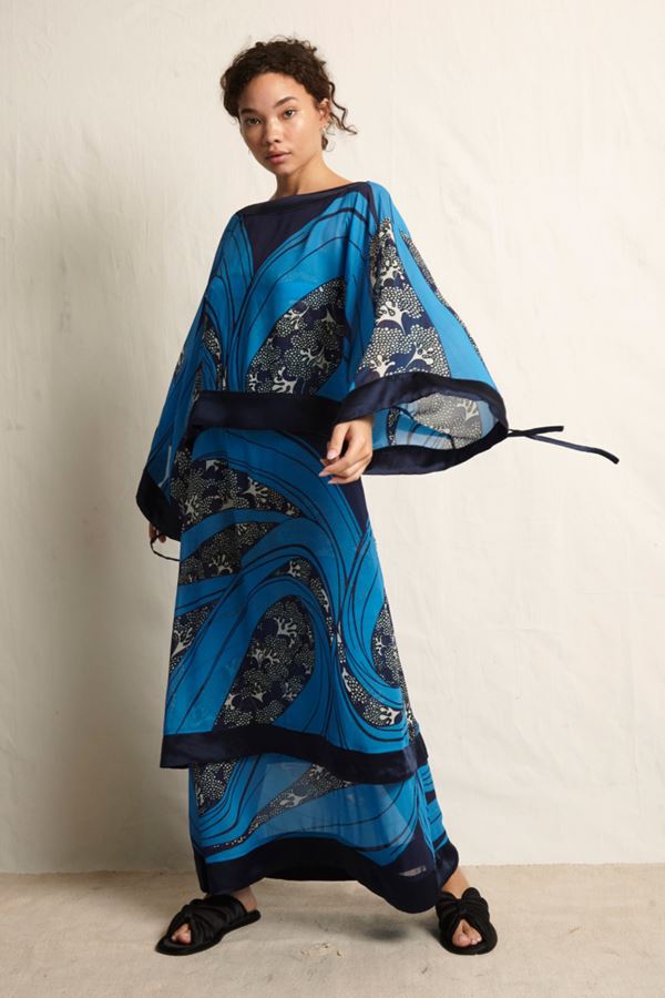 Женские туники весна-лето 2018 - Длинное синяя платье-туника в японском стиле Warm