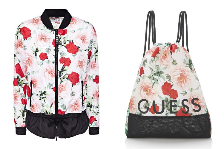 Спортивная коллекция Guess Activewear весна-лето 2018 - цветочная куртка и рюкзак