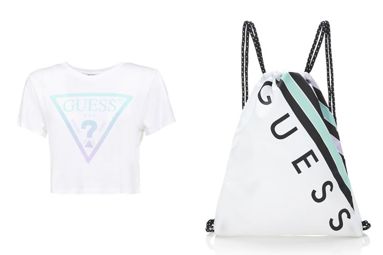 Спортивная коллекция Guess Activewear весна-лето 2018 - белая футболка и рюкзак