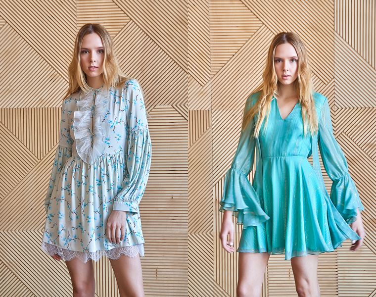 Коллекция Girlpower Label весна-лето 2018 - голубые платья  с длинными рукавами 