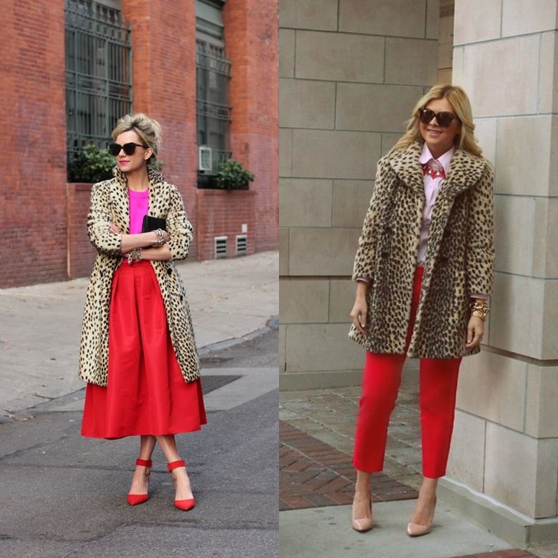 Как носить леопардовое пальто – красные юбки и брюки