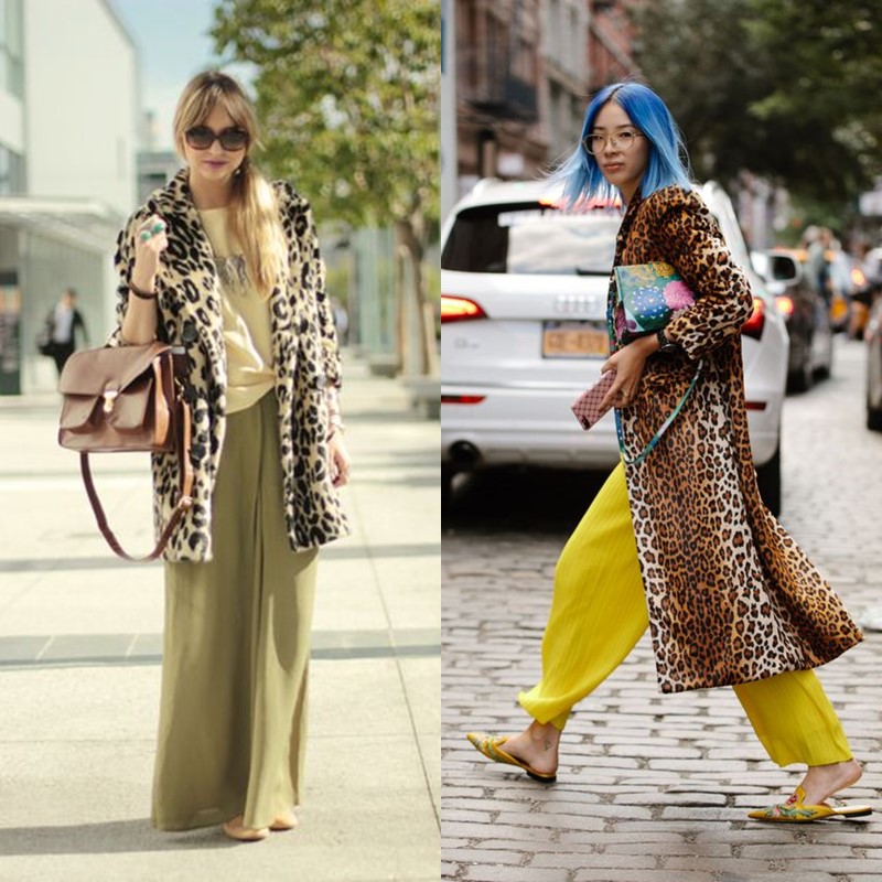 Как носить леопардовое пальто – Широкие брюки