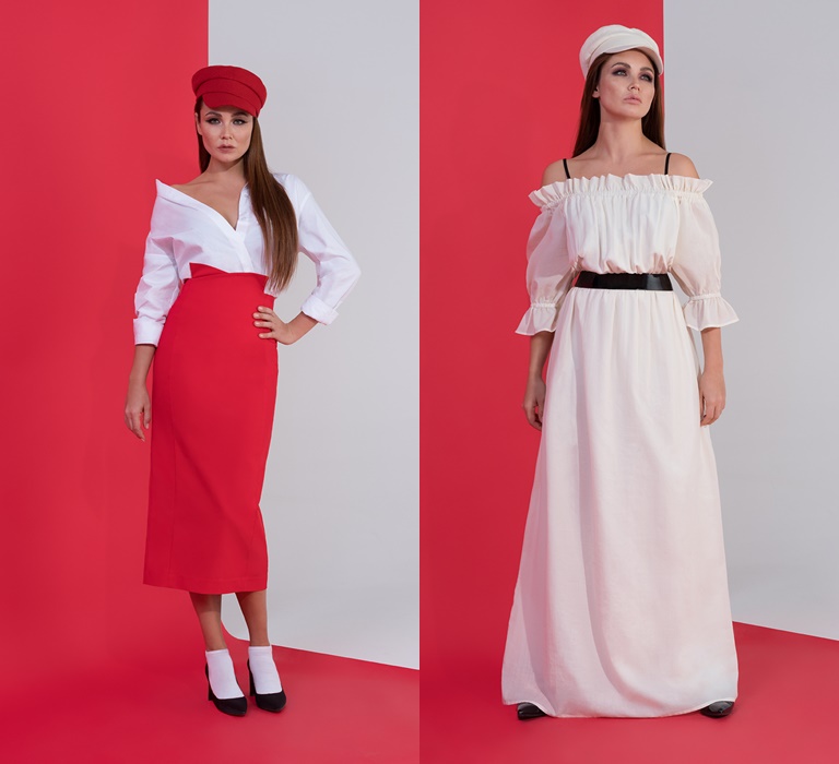 Коллекция BAON by Liasan Utiasheva весна-лето 2018 - красная юбка, белое платье