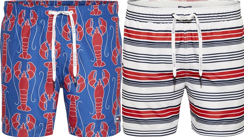 Мужские пляжные шорты Tommy Hilfiger весна-лето 2018 - сине-красные с принтом 