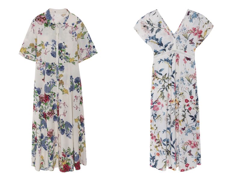 Летние платья Springfield 2018 - белые с цветочным принтом 
